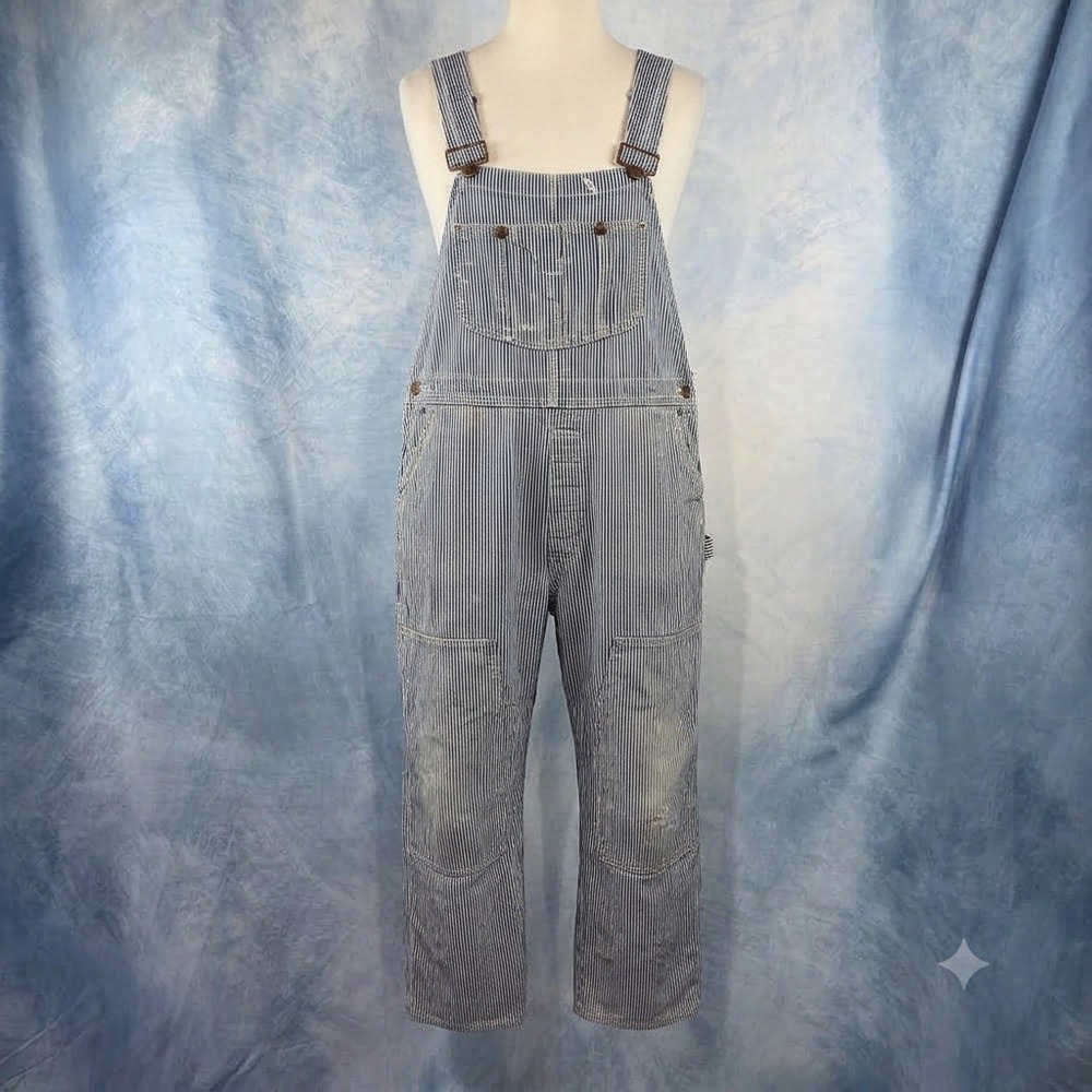 Vintage 1950s Sears Hickory Stripe Overalls Mens 42x28 Railroad Denim Bibs